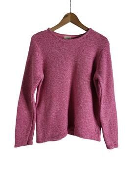 L.L. Bean Marbled Pink 100% Cotton Knit Crew Neck Sweater Size Large